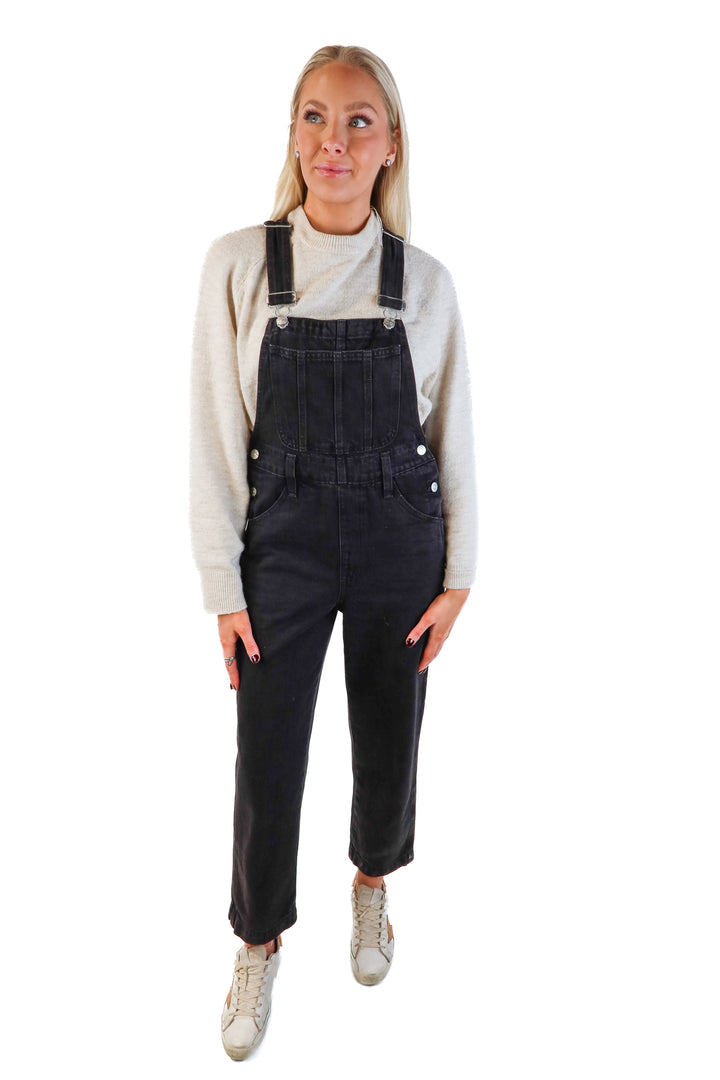 Madewell black denim overalls (xs; retail $158)