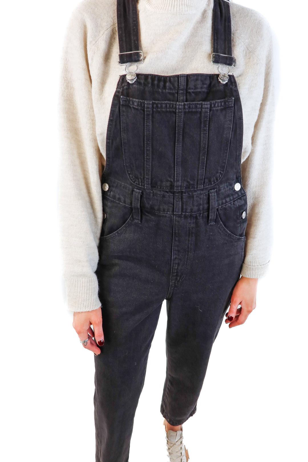 Madewell black denim overalls (xs; retail $158)