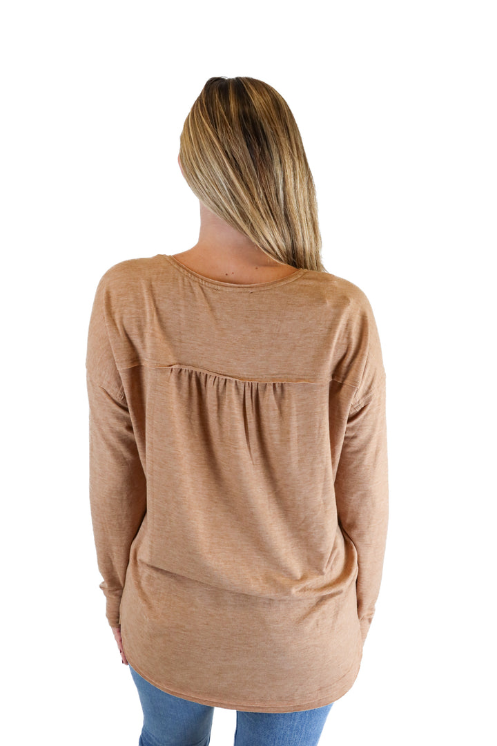 New In Brown V-neck Henley Top (M)
