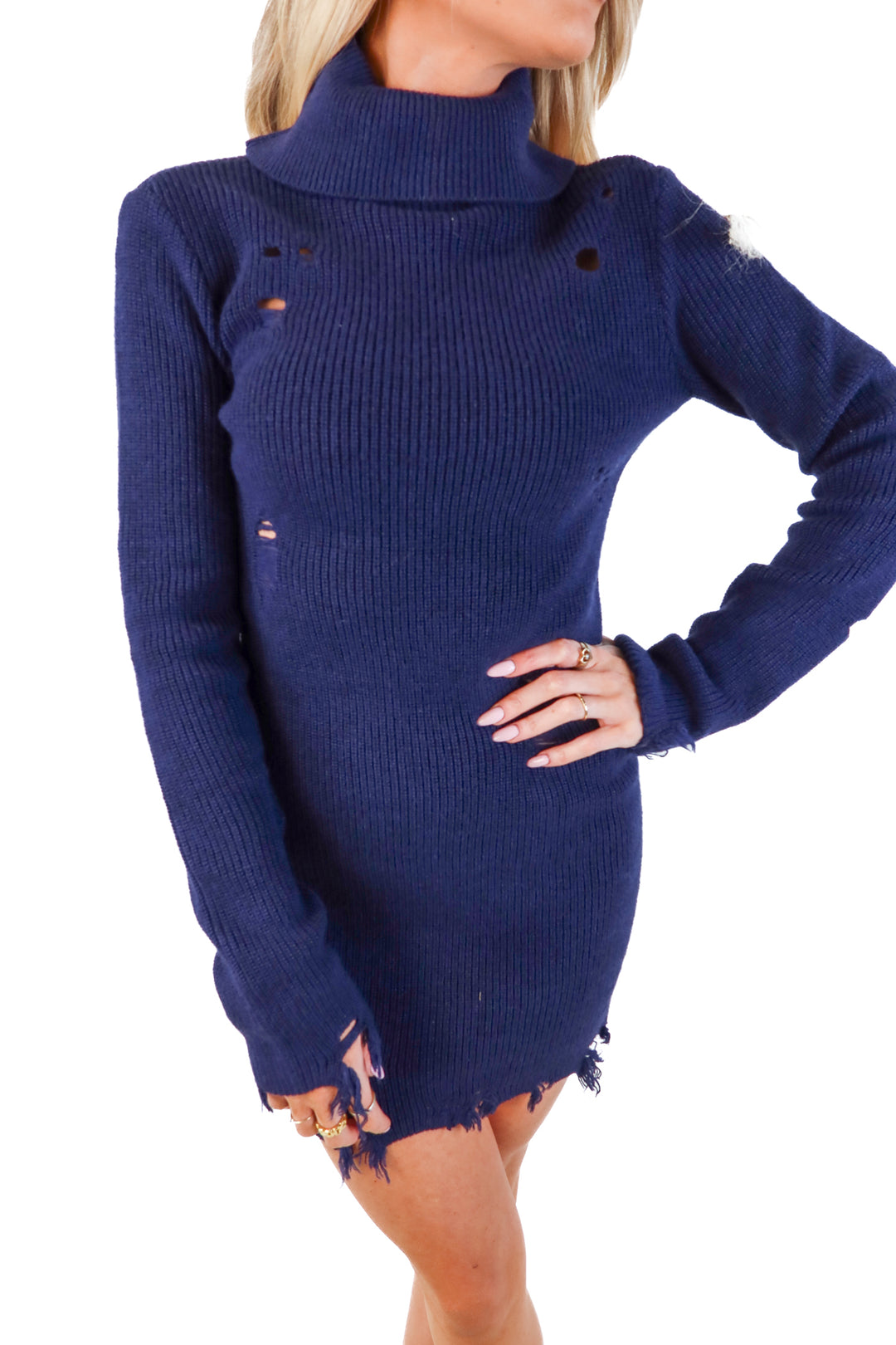 Lovers and friends navy distressed sweater dress NWT (xs; retail $118)