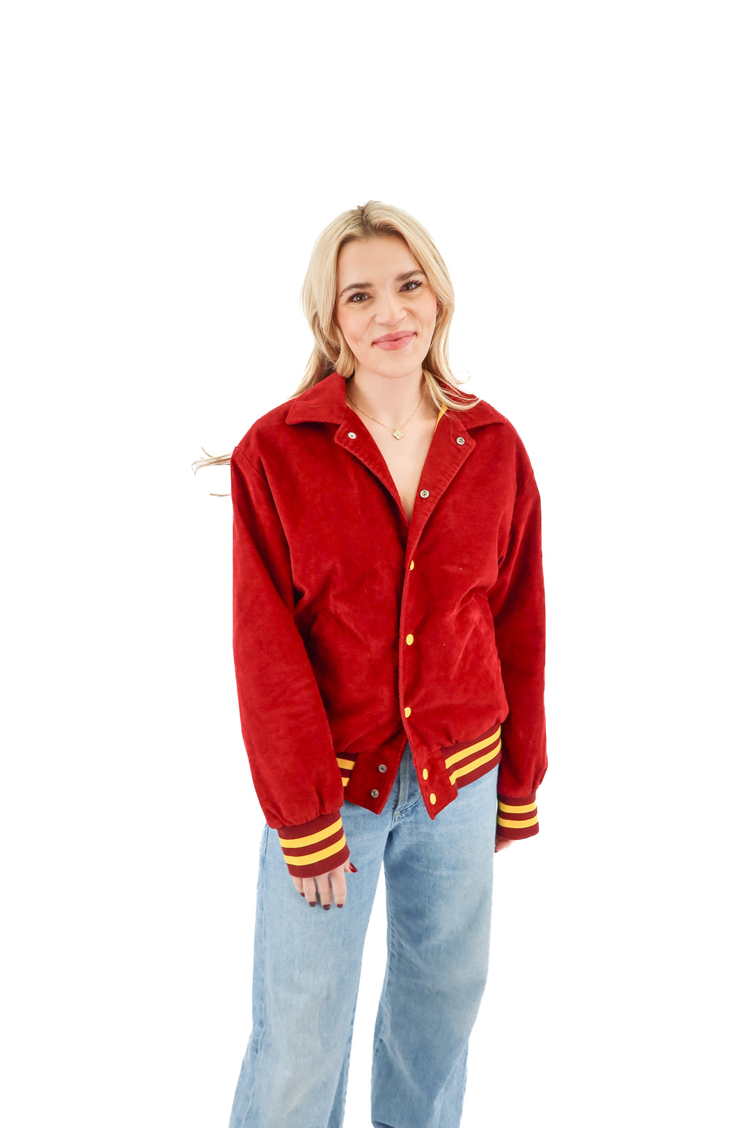 levi red corduroy bomber jacket (s; retail $79)