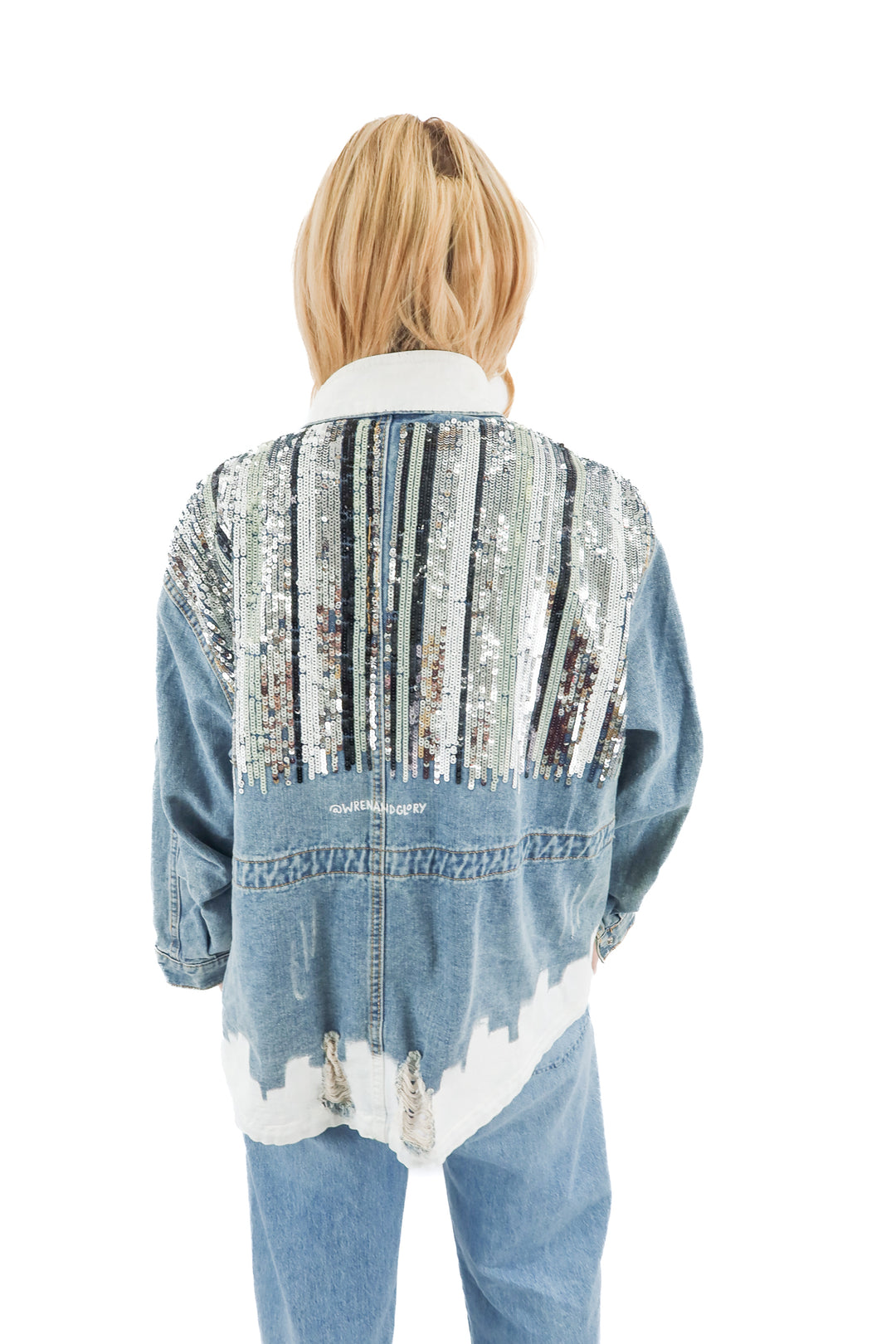 wrenandglory denim painted/sequin jacket (retail $295)