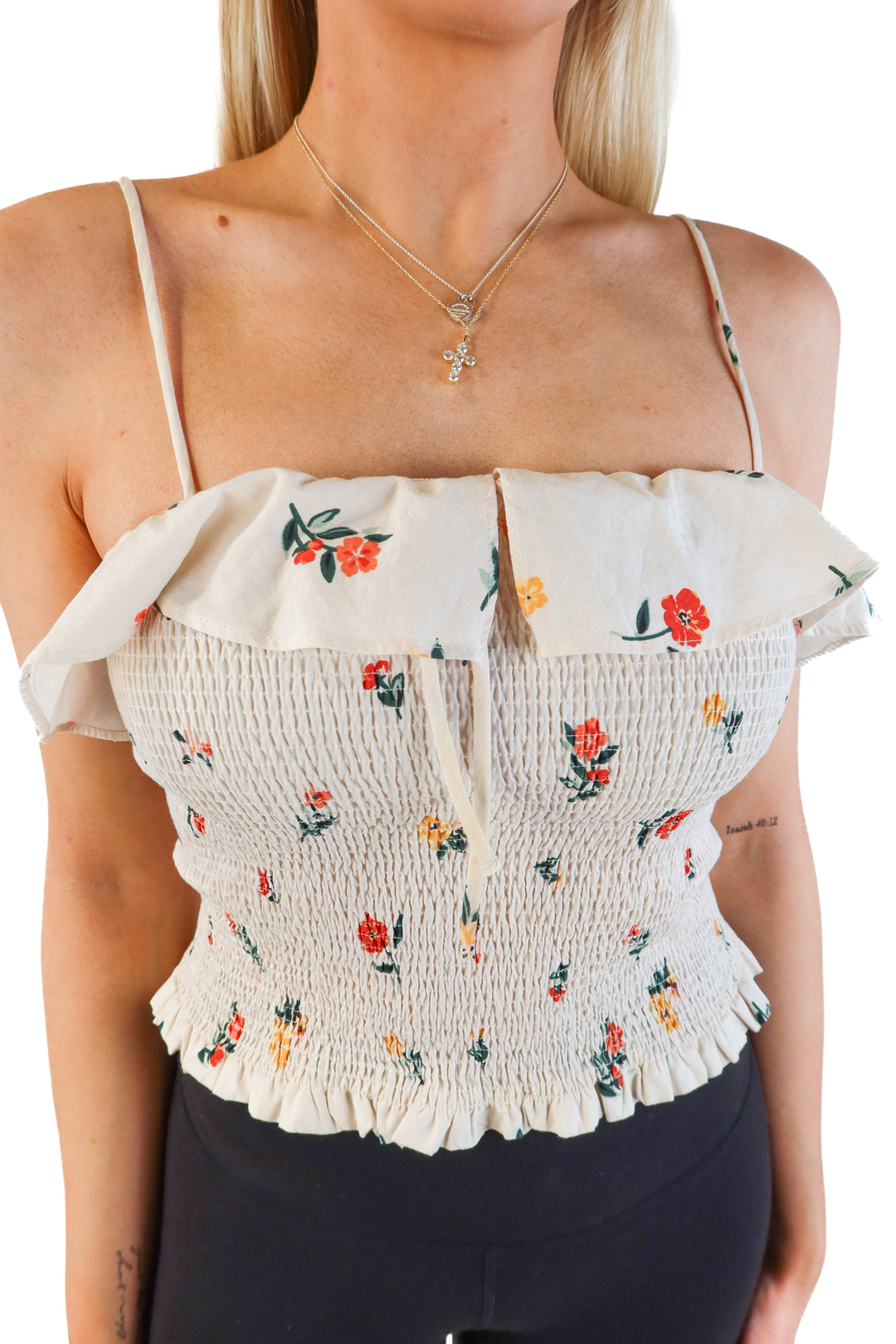 Zara cream smocked floral tank (M)