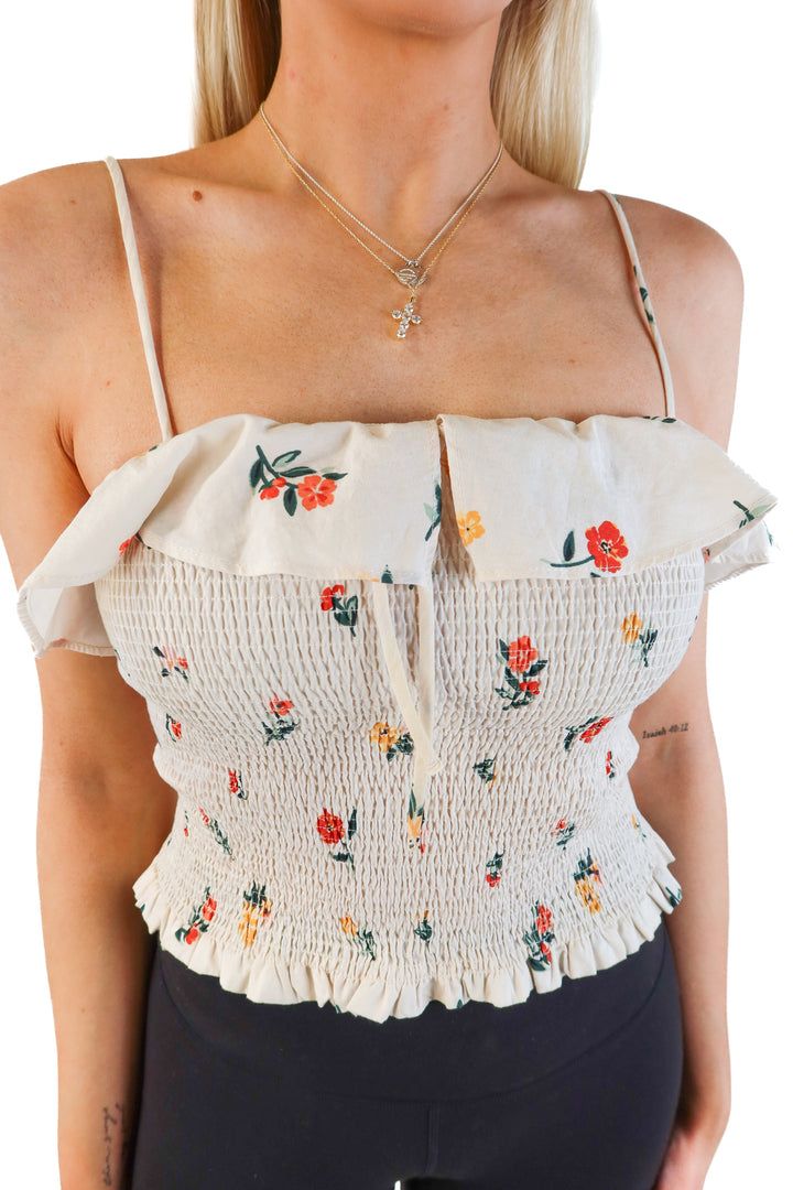 Zara cream smocked floral tank (M)