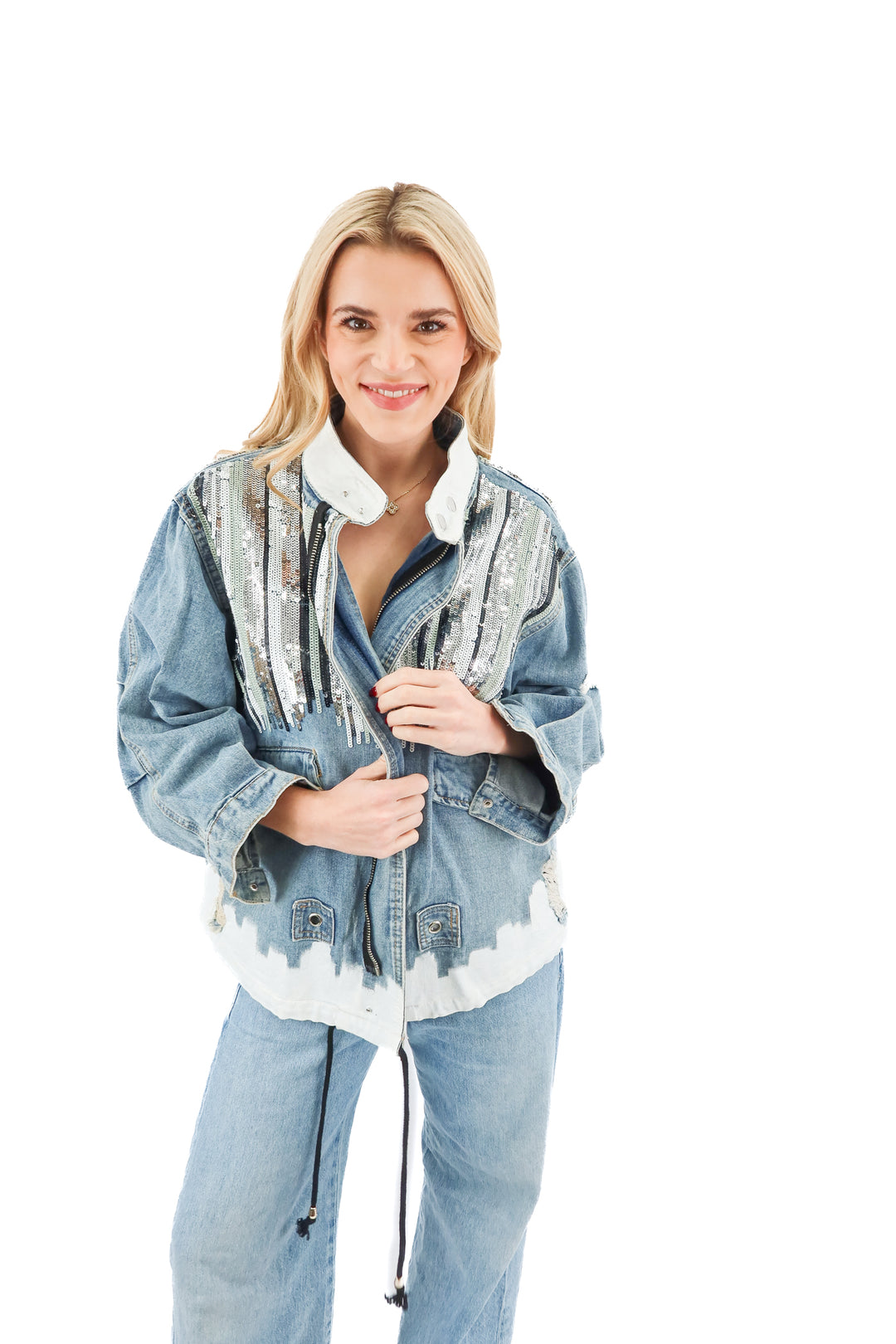 wrenandglory denim painted/sequin jacket (retail $295)