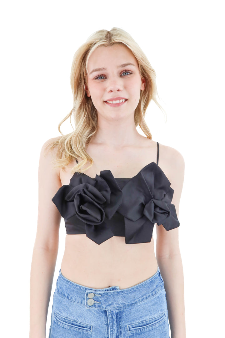 h&m black cropped floral top (xs)