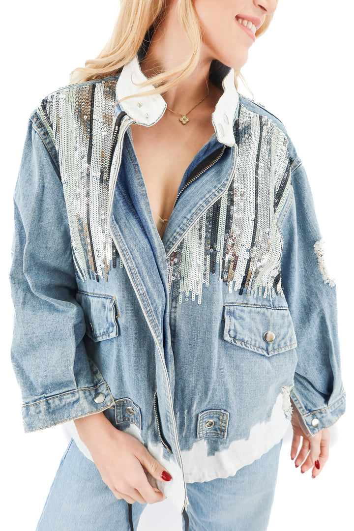 wrenandglory denim painted/sequin jacket (retail $295)