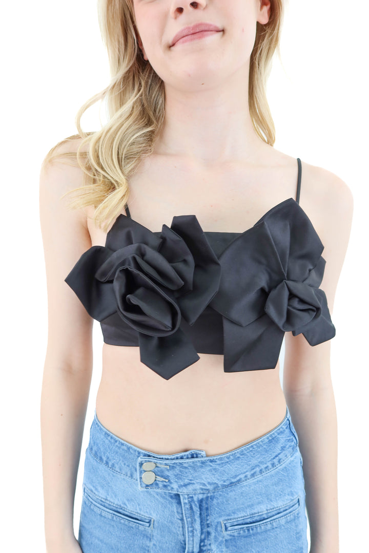 h&m black cropped floral top (xs)