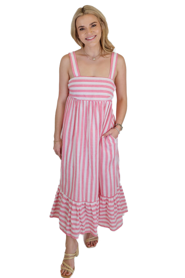 Entro Pink and White Stripe Midi Dress NWT (S)
