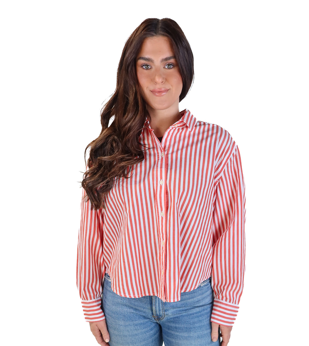 Free assembly red/white striped button up (L)
