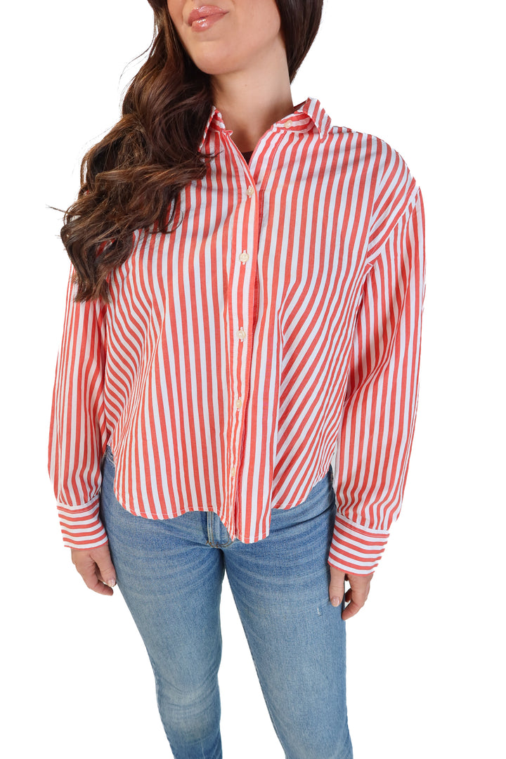 Free assembly red/white striped button up (L)