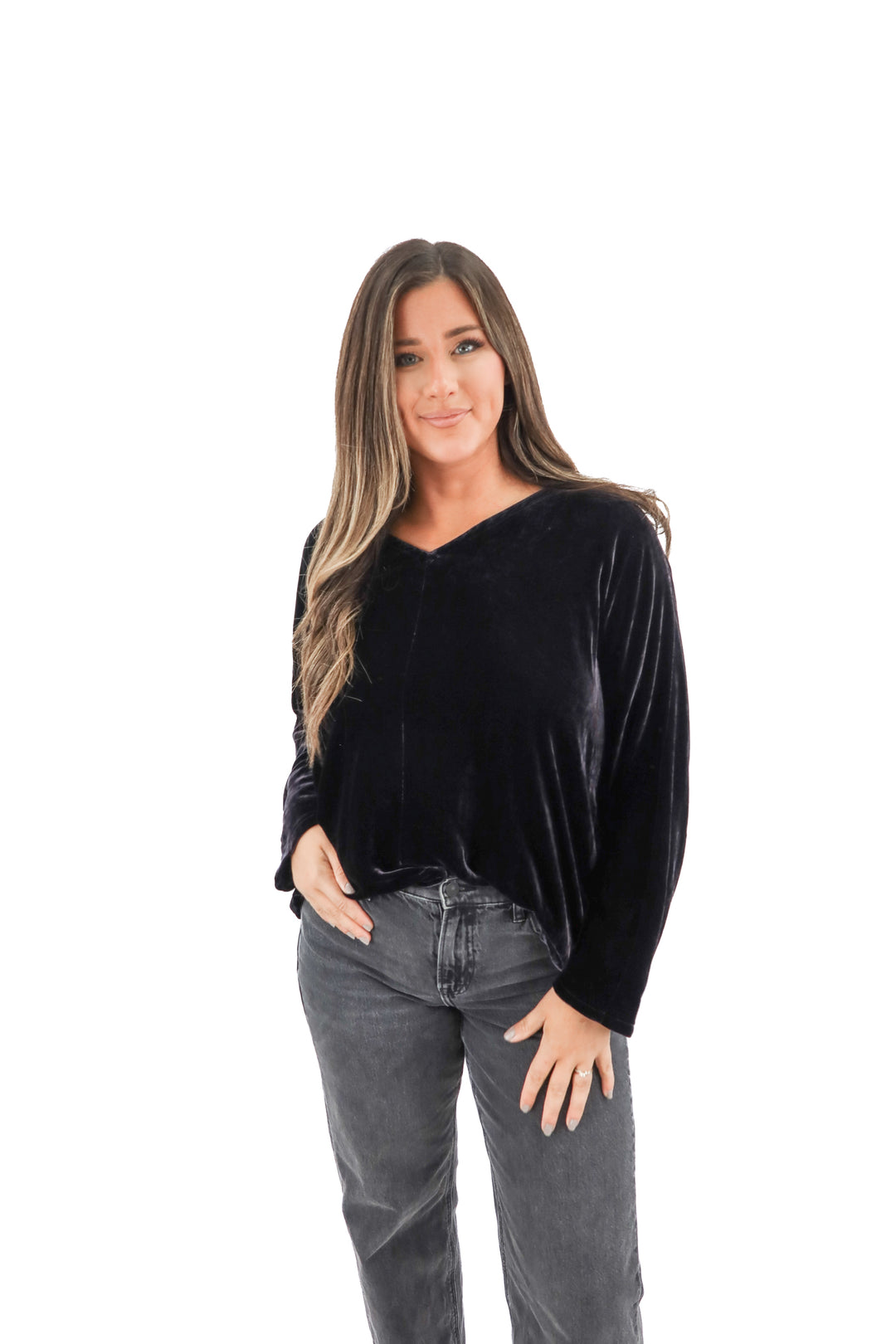 eileen fisher black velvet long sleeve top (XL; retail $248)