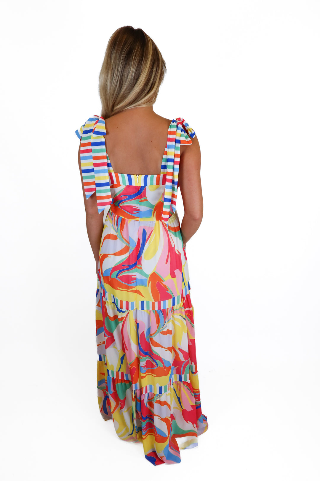 Aura multicolored tie-sleeve maxi dress (S)