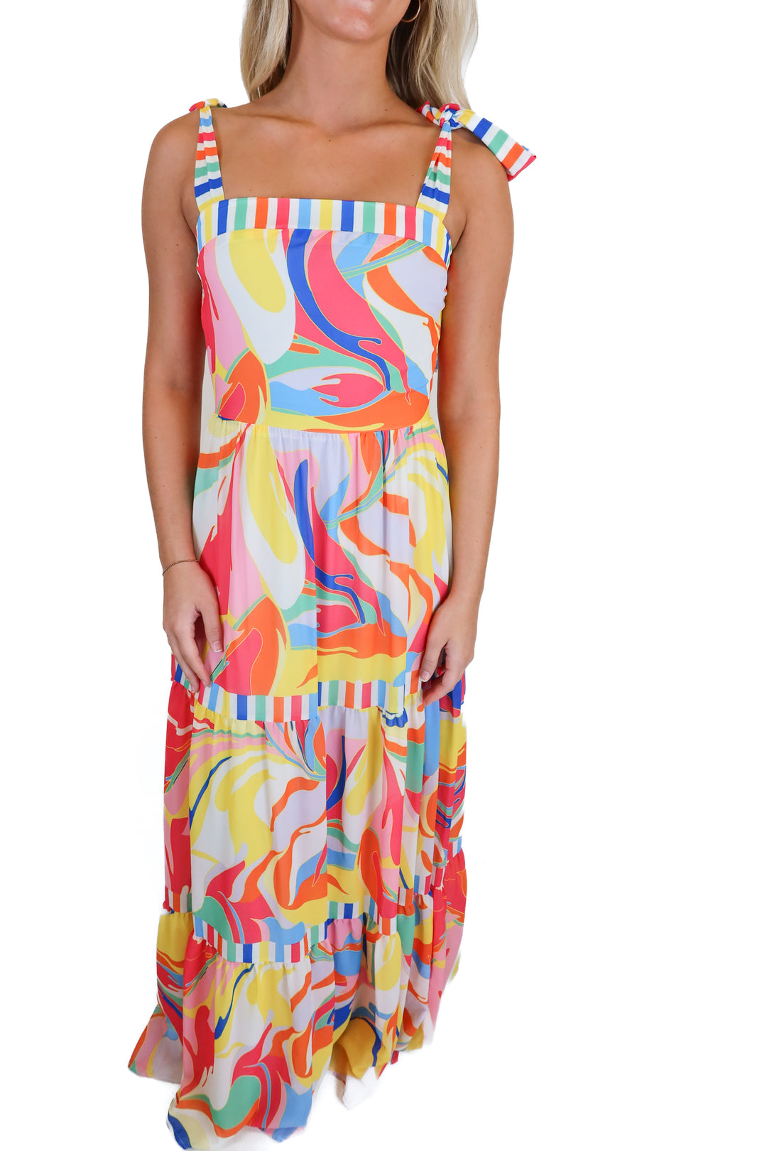 Aura multicolored tie-sleeve maxi dress (S)
