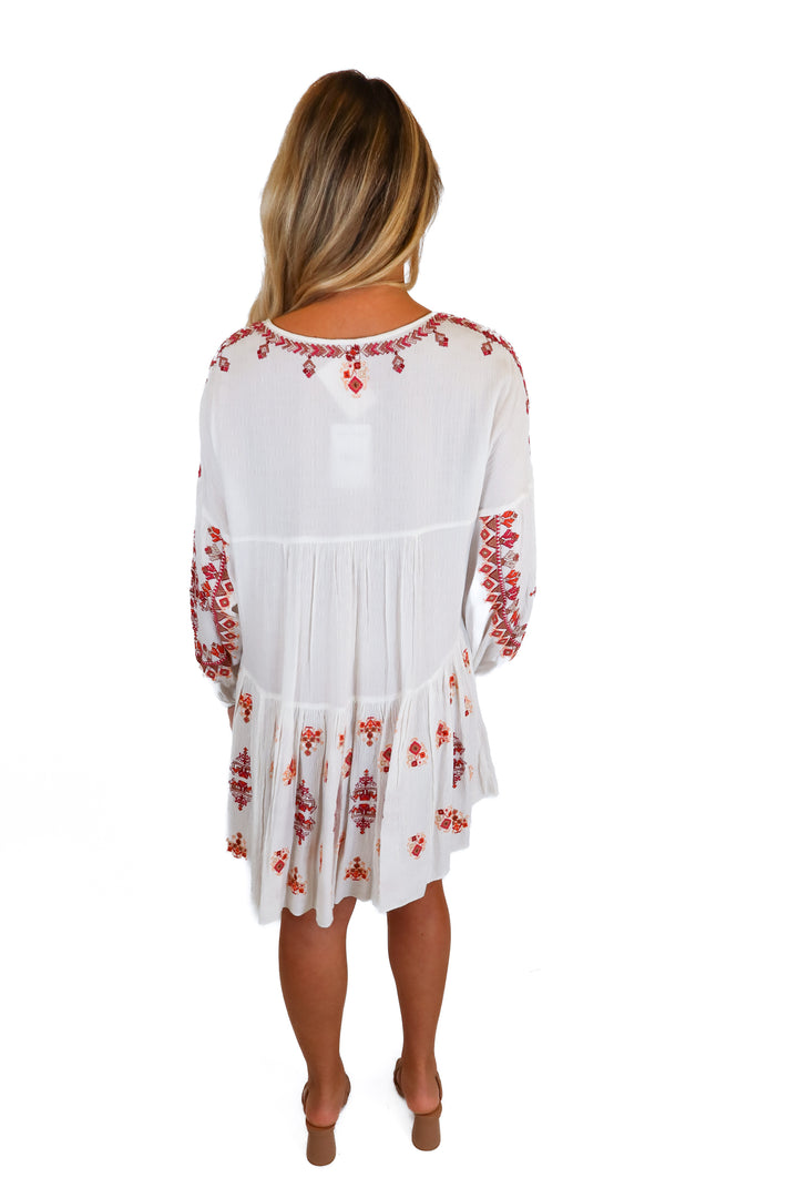 Free People white/pink/orange long sleeve mini dress NWT (S; $148)