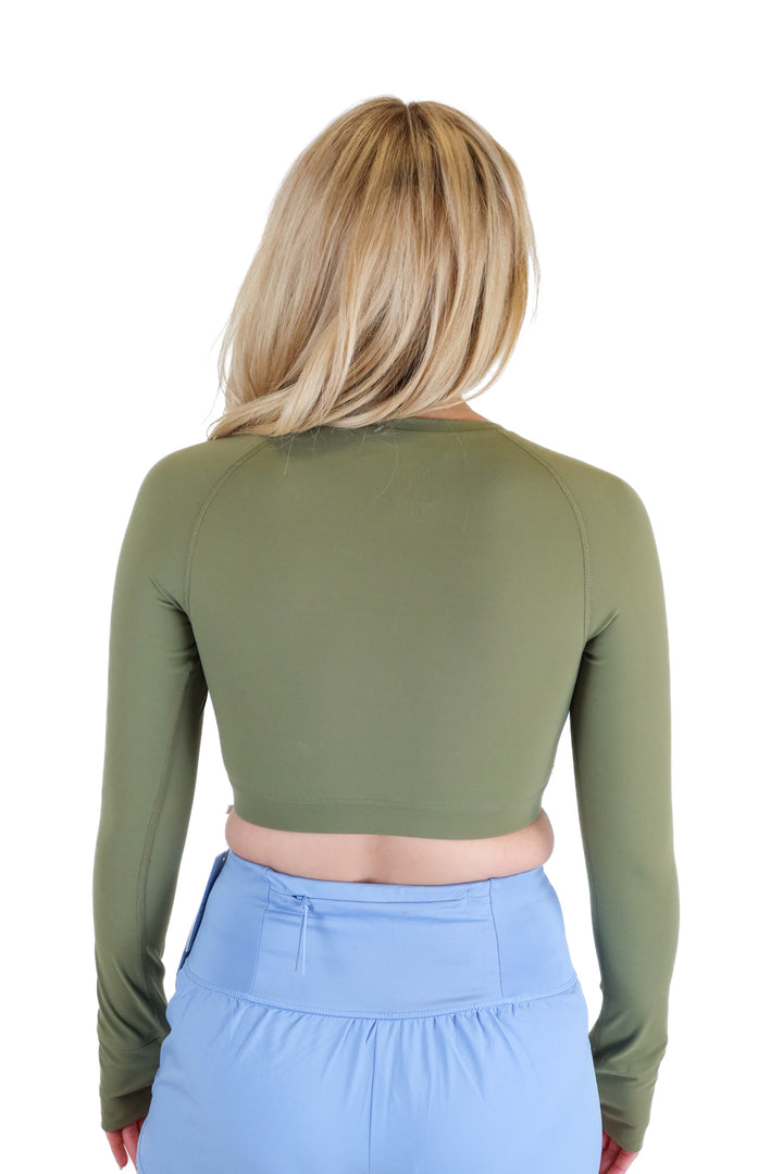 Southern Athletica Long Sleeve Fitted Crop Top in Capulet Olive NWT(S)