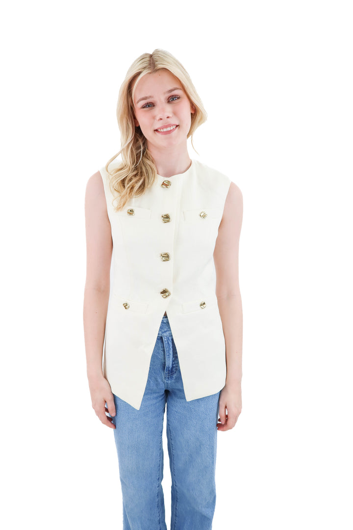 endless rose ivory vest with gold buttons (xs)