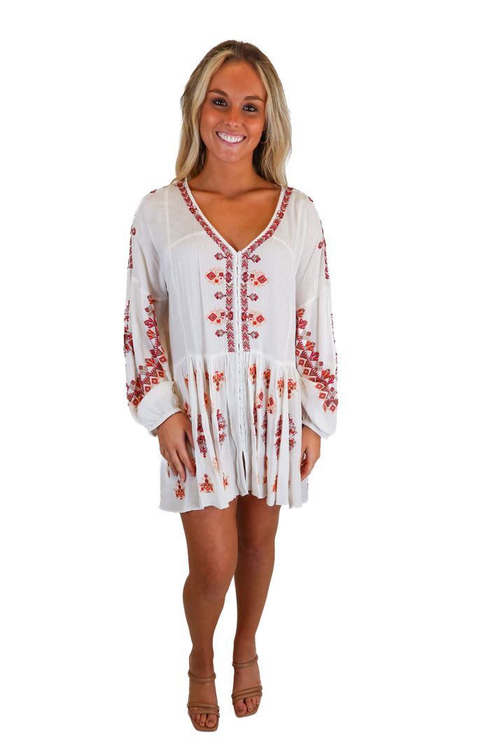 Free People white/pink/orange long sleeve mini dress NWT (S; $148)