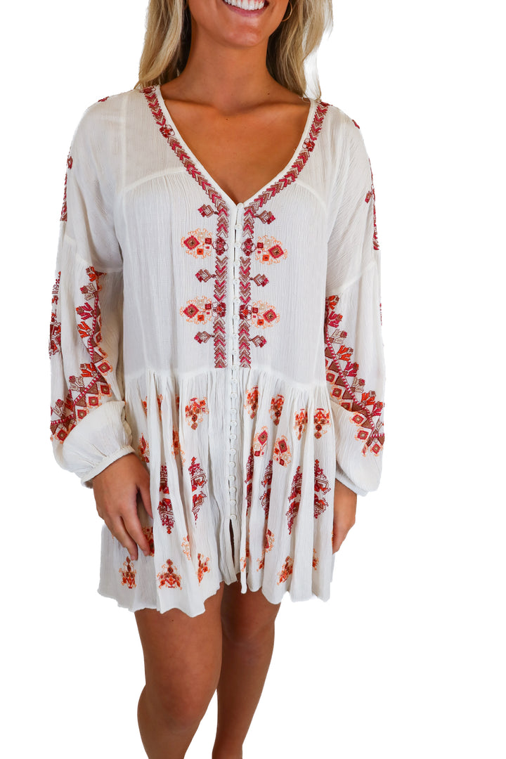 Free People white/pink/orange long sleeve mini dress NWT (S; $148)