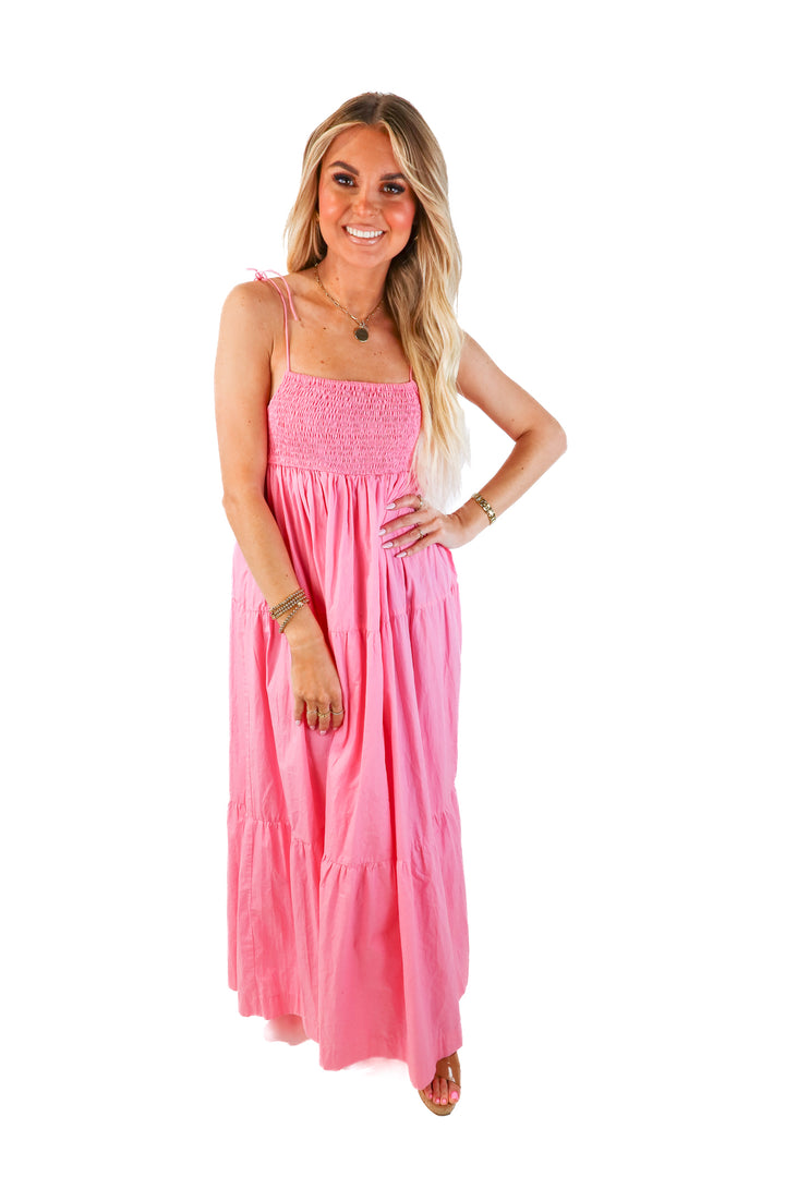 S/W/F pink tiered maxi dress (xs; retail $349)