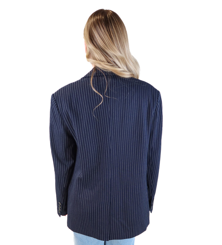 Grey lab navy/white striped blazer (s; retail $130)