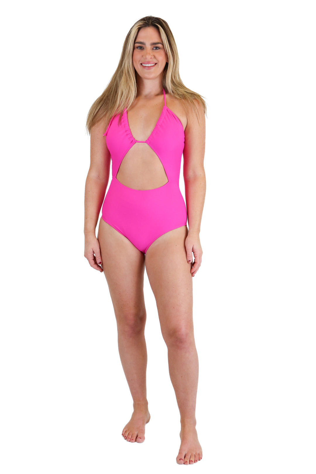 Pink Lily Hot Pink One Piece Cutout Swimsuit (S)