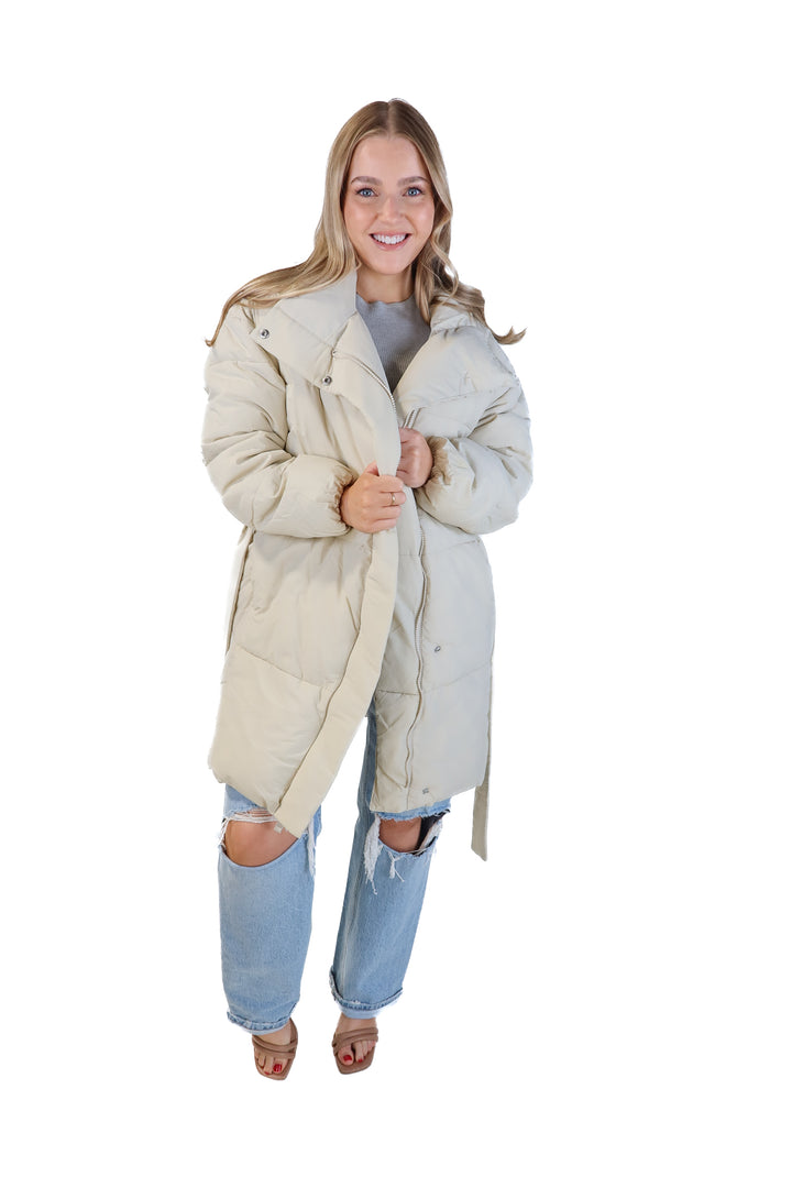SOLD: Gap tan long puffer jacket (s)