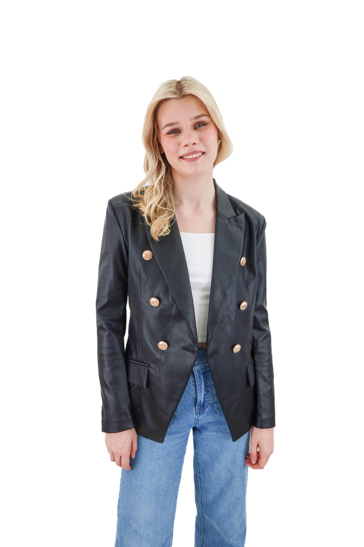 attitude unknown black vegan leather blazer NWT (s)