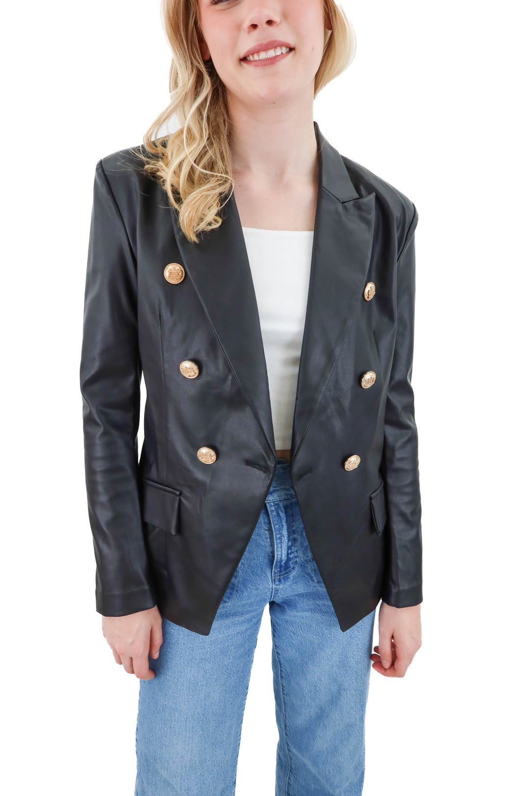 attitude unknown black vegan leather blazer NWT (s)