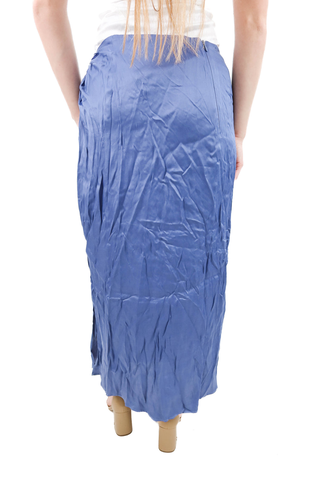 zara light blue satin midi skirt (xs)