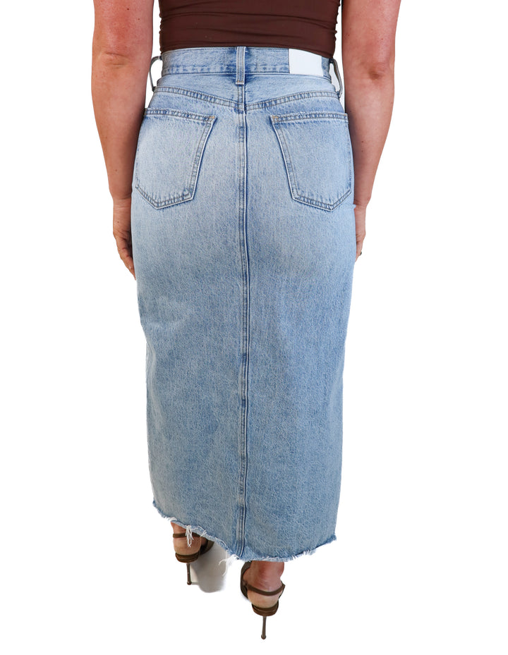 Pistola light wash denim maxi skirt (27; retails for $158)