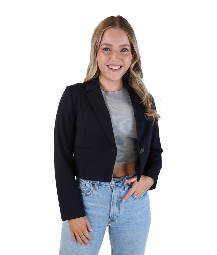 SOLD: Spanx black ponte cropped blazer NWT (xs)