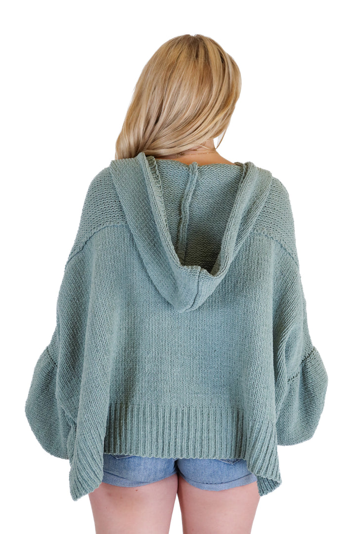 Pol Sage Green Knit Hooded Sweater (M)