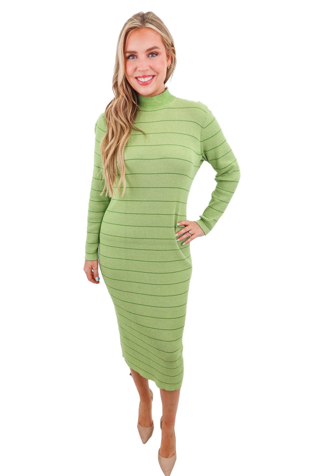 green striped knit maxi dress (m)
