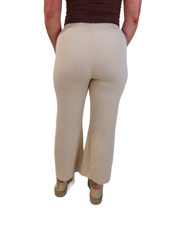 tan waffle knit wide leg lounge pants (s*)
