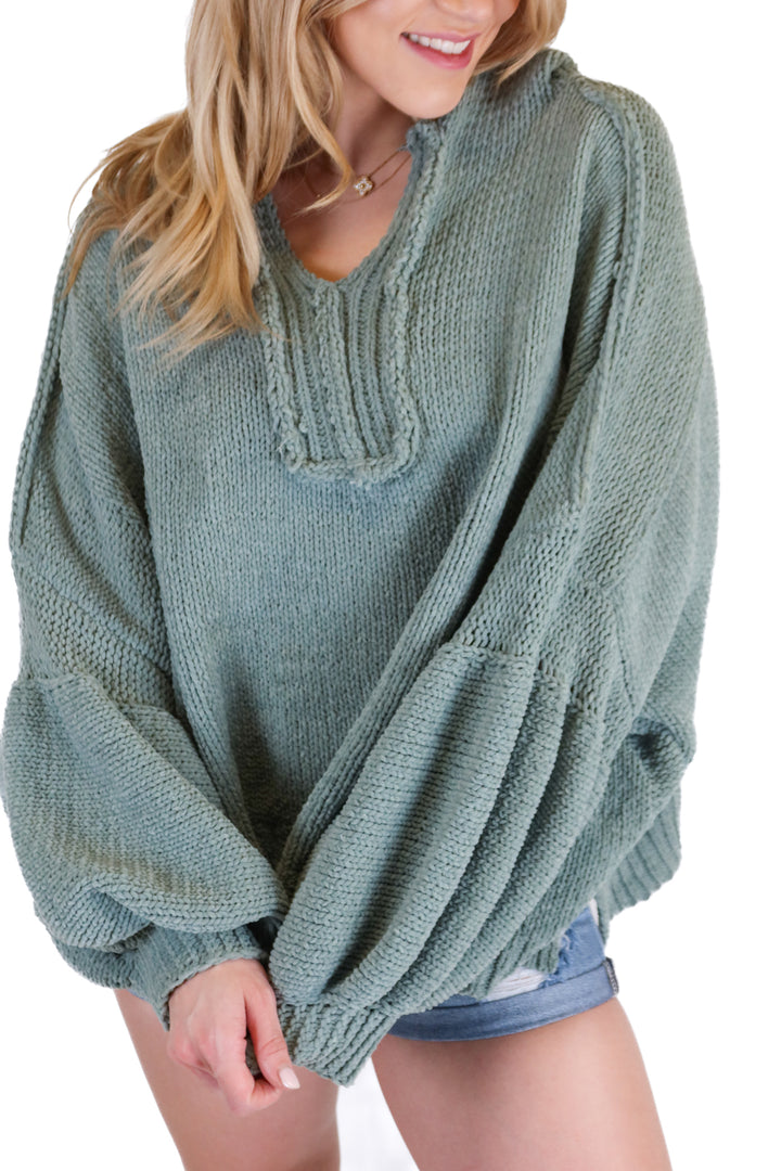 Pol Sage Green Knit Hooded Sweater (M)
