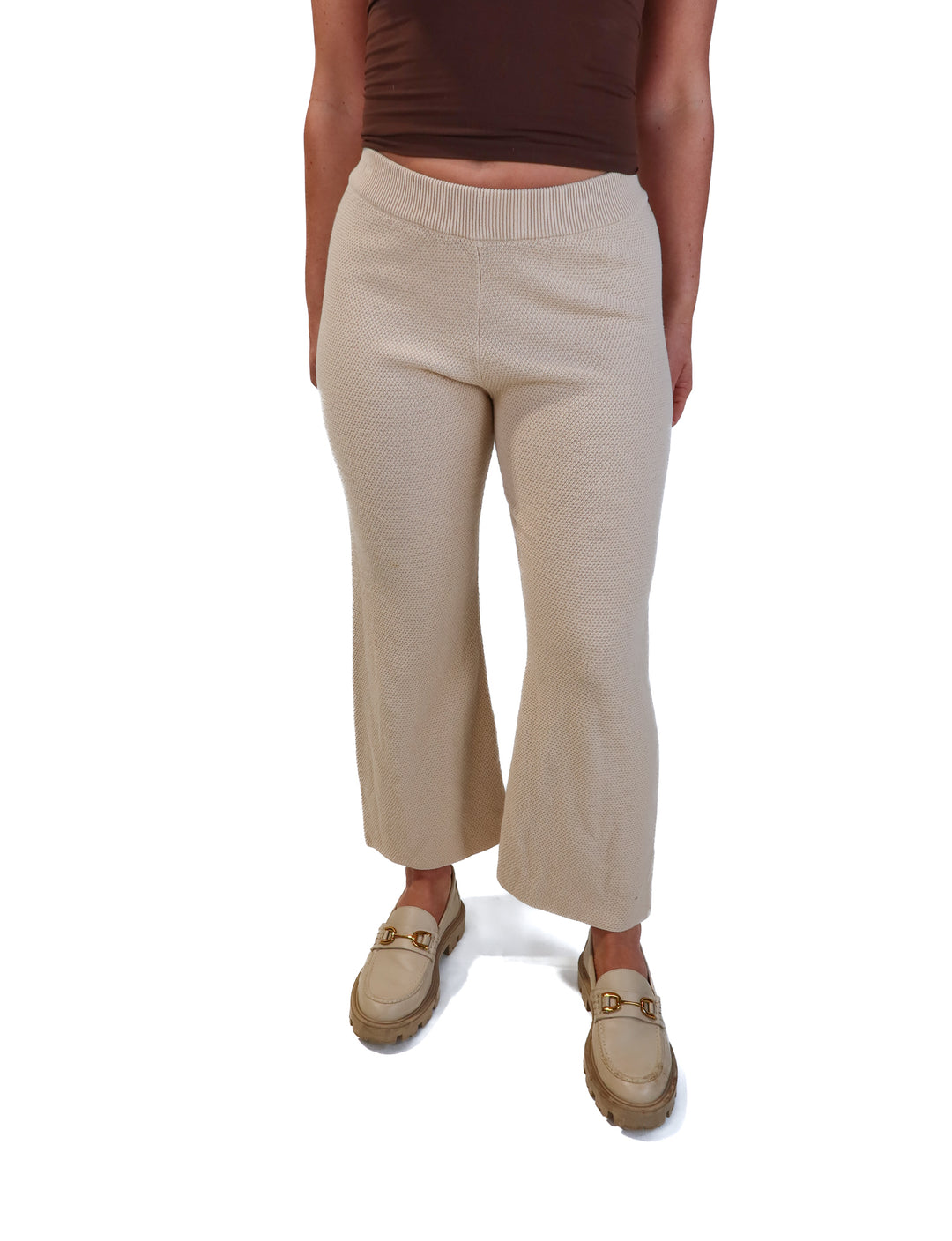 tan waffle knit wide leg lounge pants (s*)