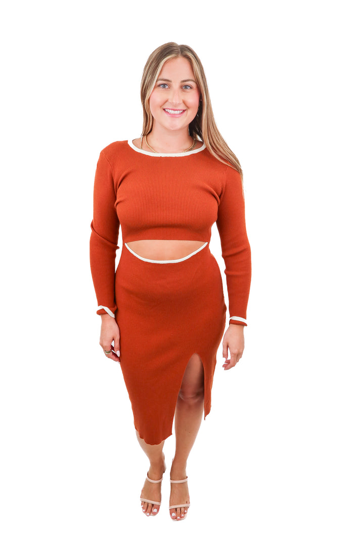 lillusory brown cut out knit dress (m)