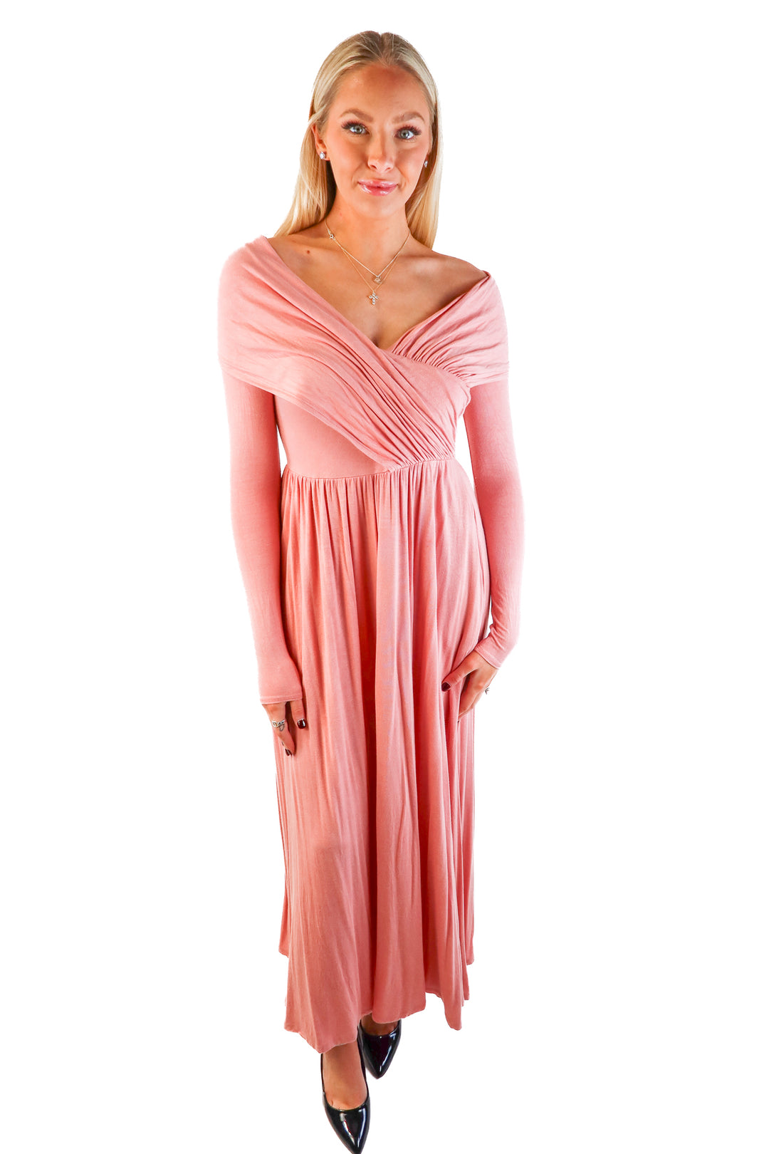 Free people peach long sleeve maxi dress (xs; retail $198)