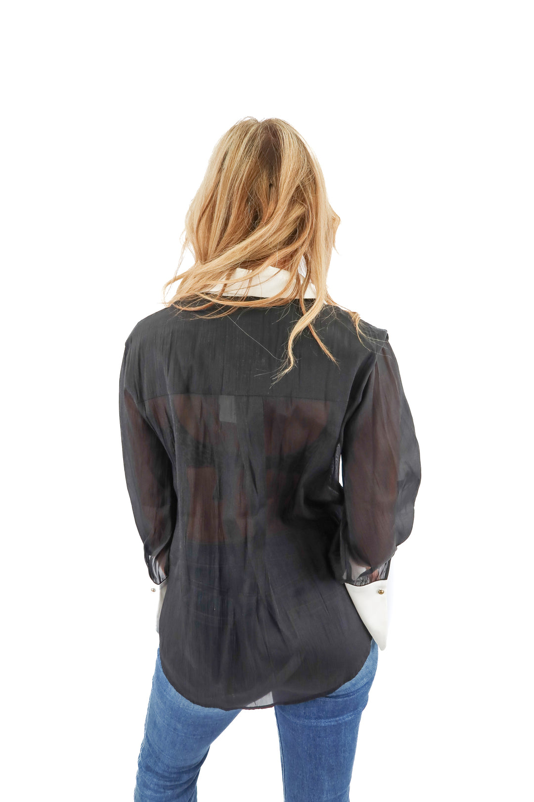 commense black sheer/white trim button up NWT (s)