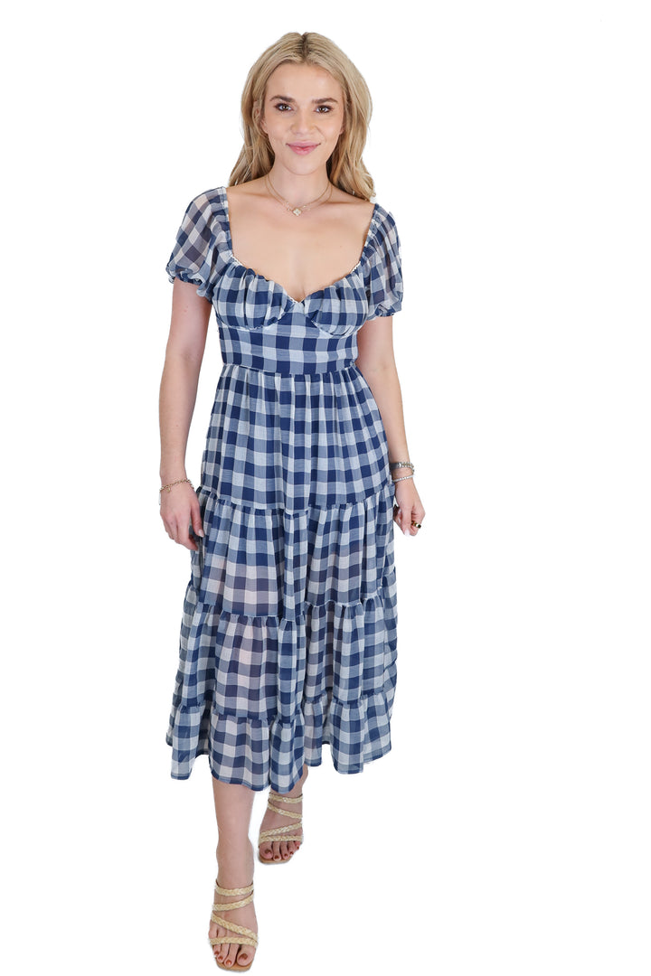Mable Navy and White Gingham Maxi Dress (S)