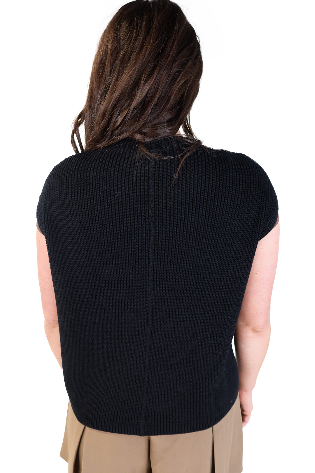 black knit cap sleeve pocket top (s)