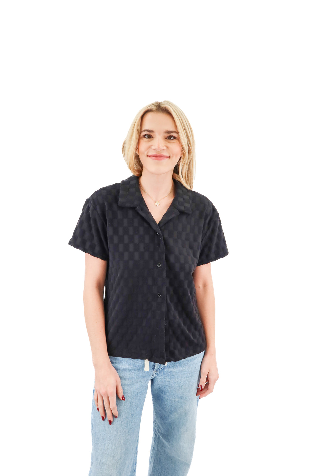 skatie black checkered polo top (S)