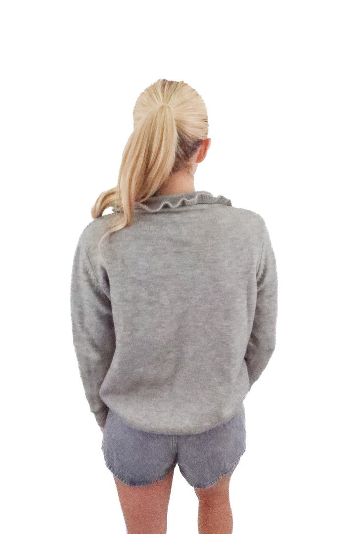 ziqoty grey ruffle cardigan NWT (xs)