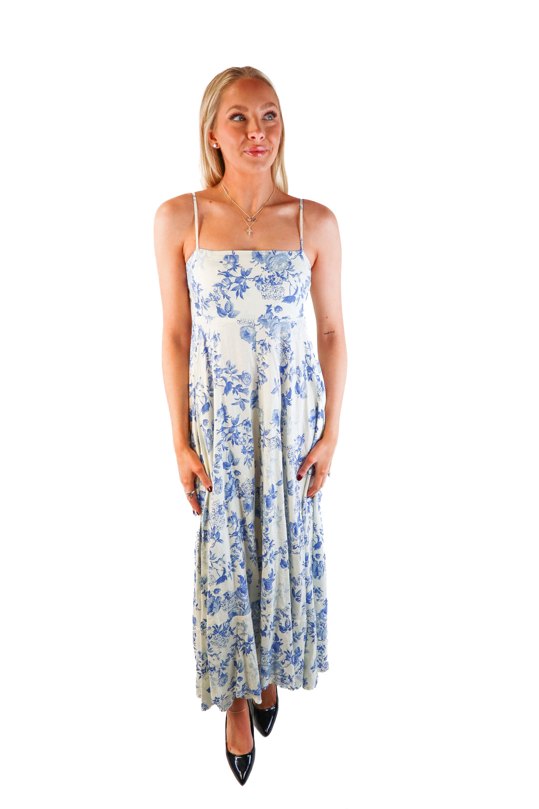 SOLD: Olivaceous blue floral linen maxi dress (s)
