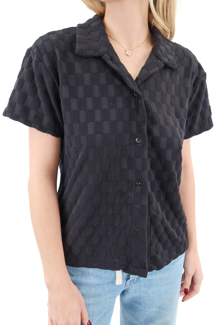 skatie black checkered polo top (S)