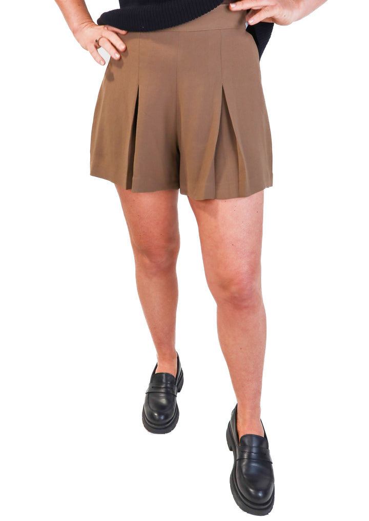 Spanx brown pleated shorts (s; retail $98)