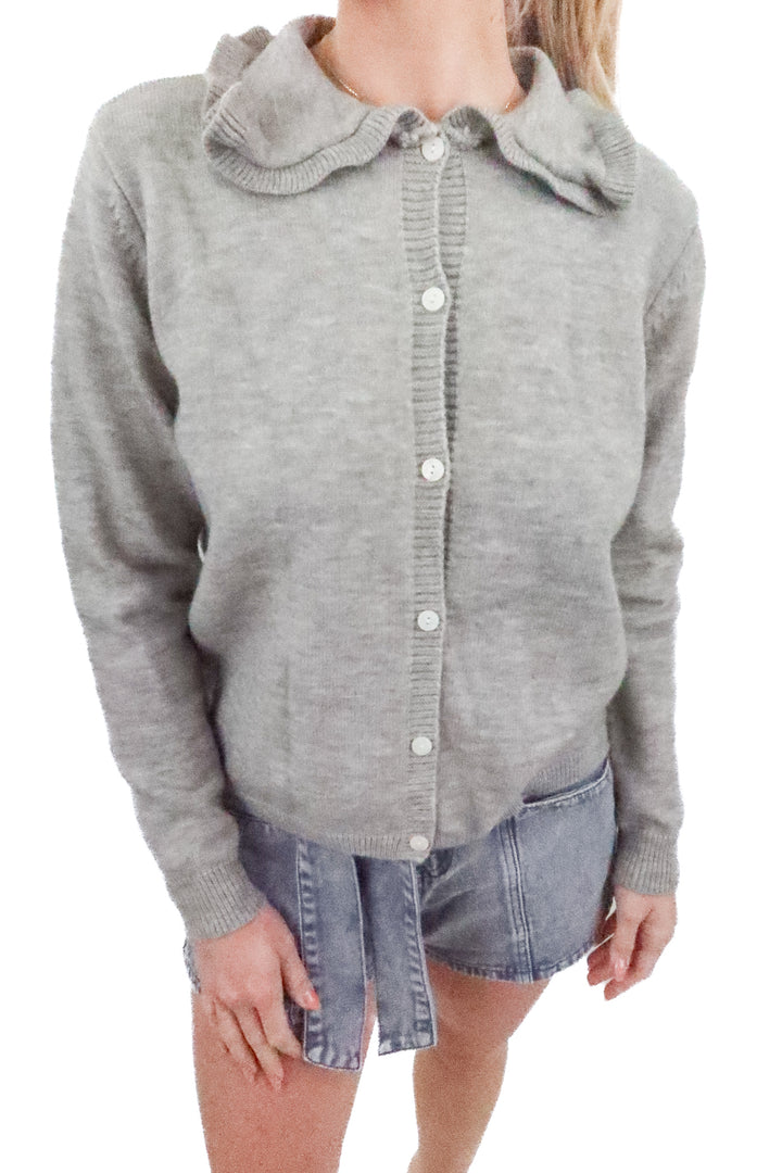 ziqoty grey ruffle cardigan NWT (xs)