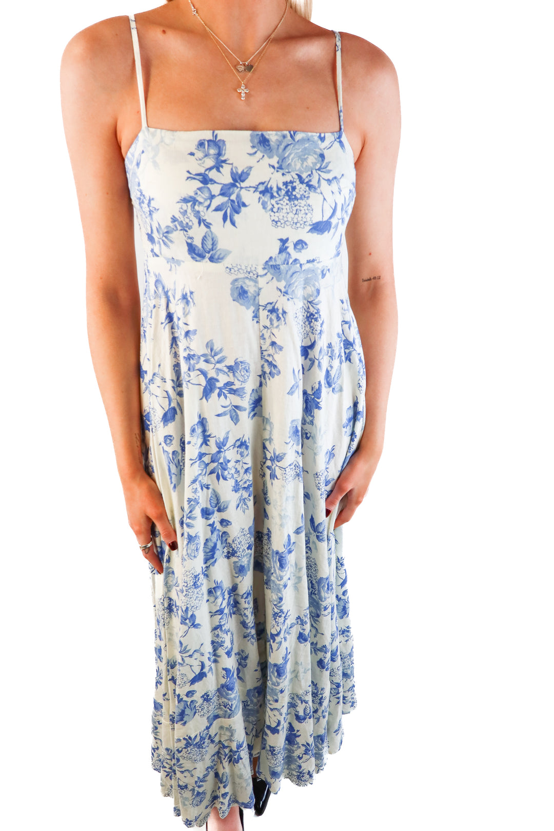 SOLD: Olivaceous blue floral linen maxi dress (s)
