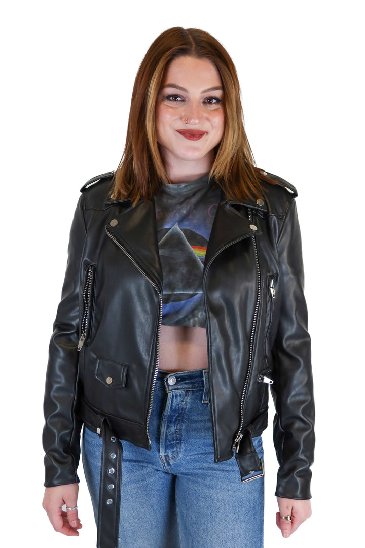 Grey Lab Black Vegan Leather Jacket NWT (XS; retail $265)